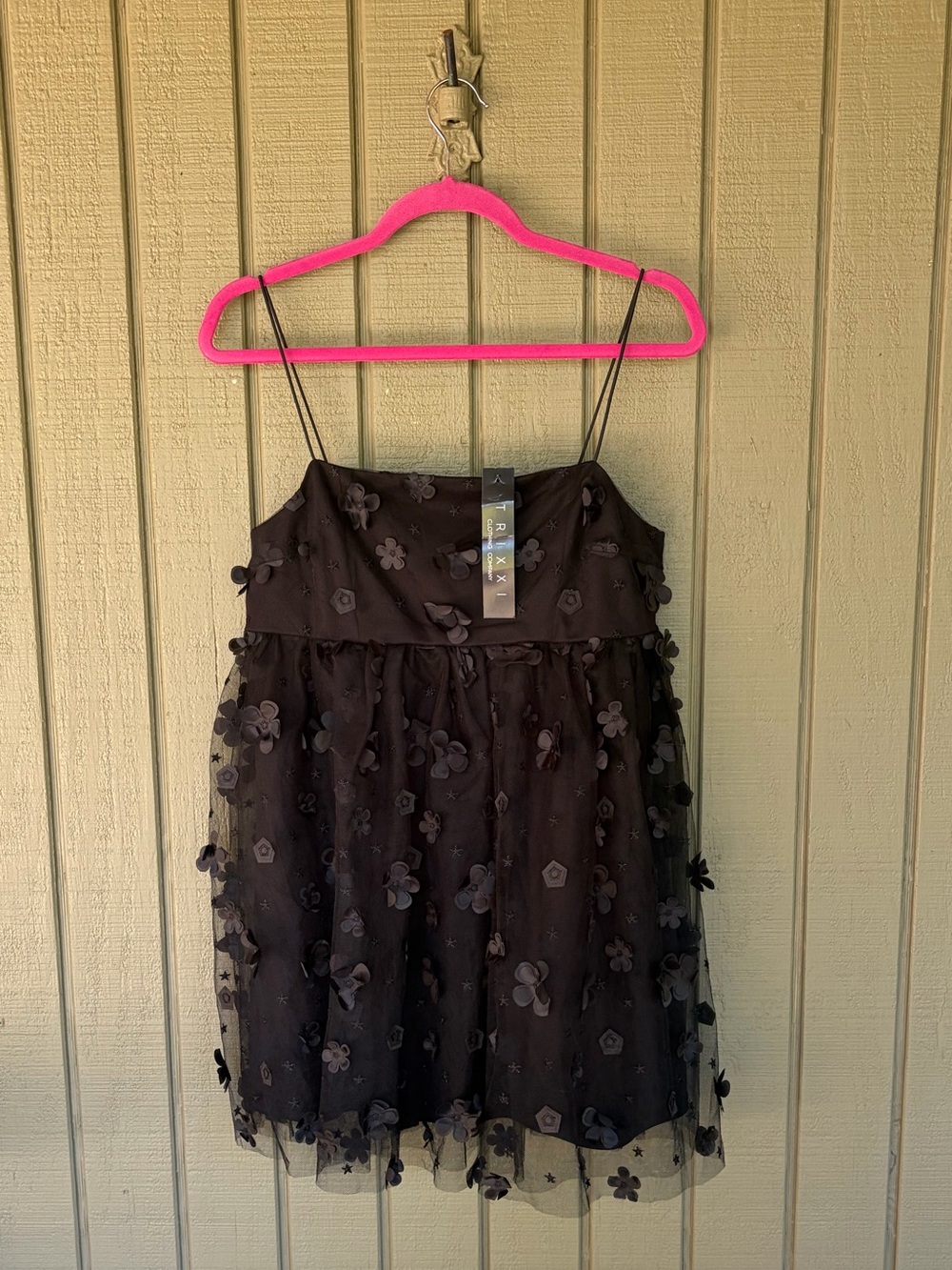 NWT Trixxi Black 3D Floral Appliqué Tulle Babydoll Dress M